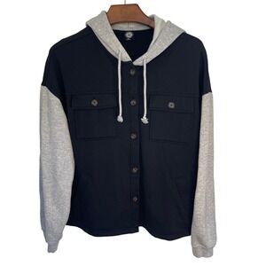 PAC SUN Black Gray Colorblock Hoodie Shacket Button Up Jacket M L‎